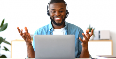 Man in a virtual meeting