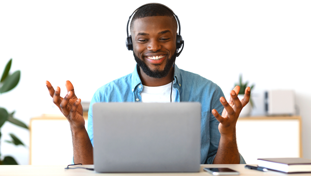 Man in a virtual meeting